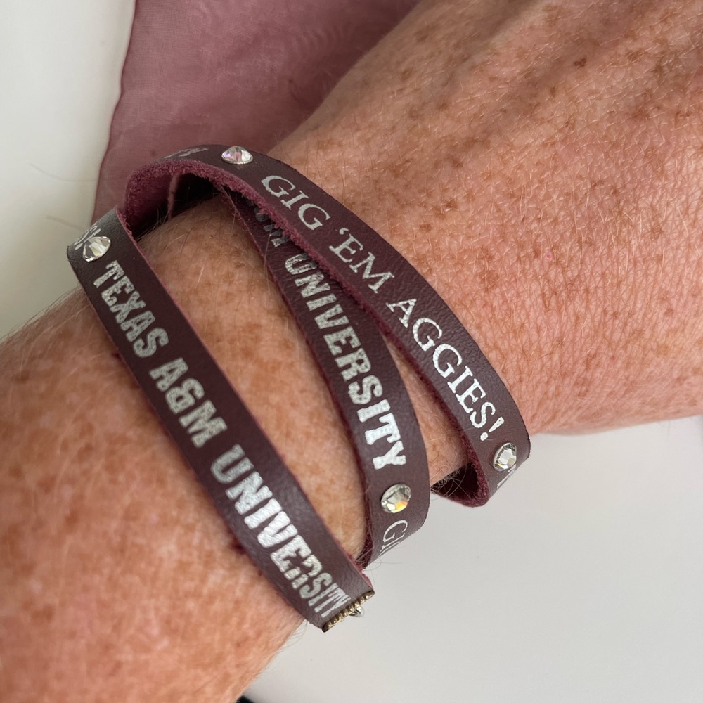 Leather Texas A&M wrap bracelet